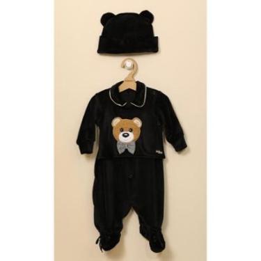 Imagem de Macacão Plush Luxo Bebê Menino Inverno Touca LessaKids B9204-Masculino
