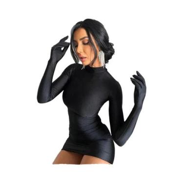 Imagem de Vestido Mini Com Mangas Longas E Luvas, Gola Alta, Bodycon, Sexy, Moda