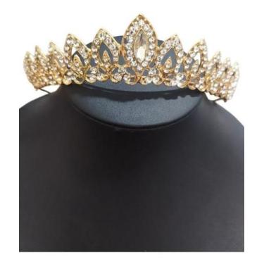 Imagem de Coroa Tiara Arranjo Cabelo Noiva Strass Dourada Ouro - De Castro Joias