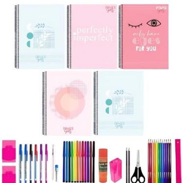 Imagem de Kit 10 Caderno Power Girl Capa Dura 80 Folhas Arame+ 40Itens - 144026P