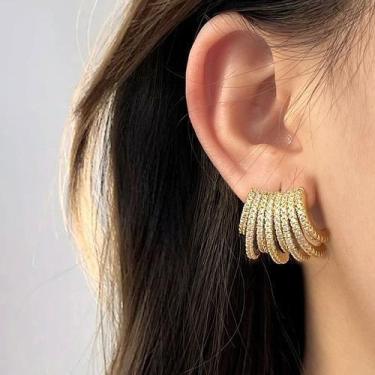 Imagem de Brinco Ear Cuff Pedra Zirconia Banhado Ouro Meia Argola Lux - De Castr