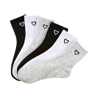 Imagem de Meias Unissex De Cano Médio Com Estampa De Coração, 3/6/12 Pares, Abso