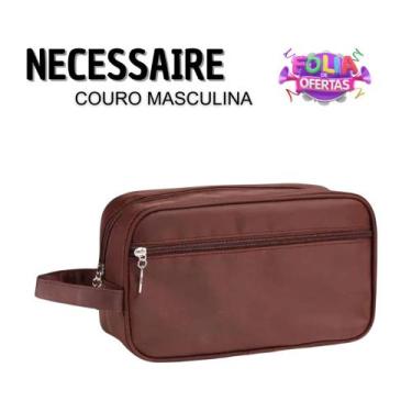 Imagem de Necessaire de Couro Masculina Com Alça Lateral Para Viagem e Festas - 