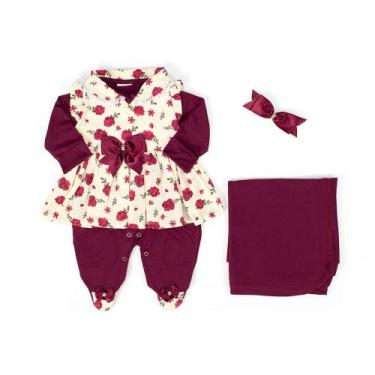 Imagem de Saída De Maternidade Baby Bela Menina Luxo Vinho Floral Toque Fino 4 P