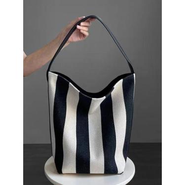 Imagem de Bolsa Tote Feminina de Lona Listrada - Grande Capacidade - Modelo Casu