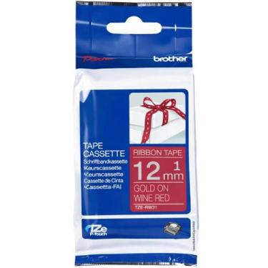 Imagem de Fita Brother Tze-rw34 12mm Ouro Sobre Cetim Vinho Cor Dourado - IMPORT