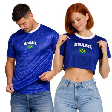 Imagem de Kit Camiseta Masculina do Brasil e Cropped tamanho unico Baby Look para Casal-Masculino