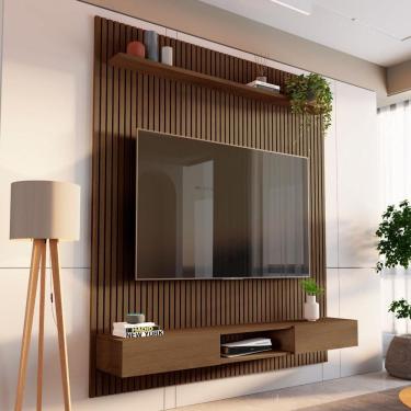 Imagem de Painel Ripado para TV até 72 Polegadas 100% MDF 185,5cmx250cm Nicho Aloe CabeCasa Madei...