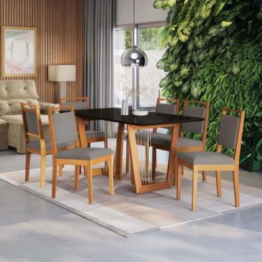 Imagem de Conjunto Sala de Jantar Lina em Madeira Maciça 6 Cadeiras Boucle Cinza
