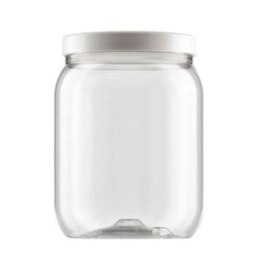 Imagem de Pote de plástico redondo transparente com tampa branca para mantimento