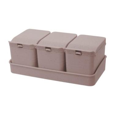 Imagem de Conjunto 3 Porta Temperos de Bambu e PP com Colher e Bandeja Lines Cin