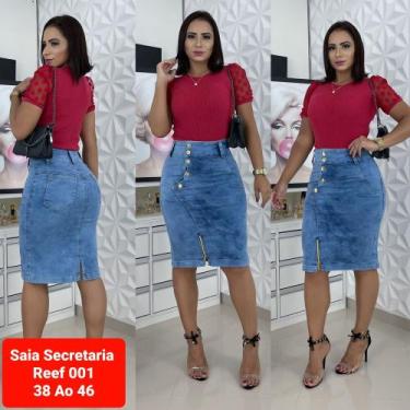Imagem de Saia Jeans Secretária Moda Evangêlica Com Lycra - dk, 46