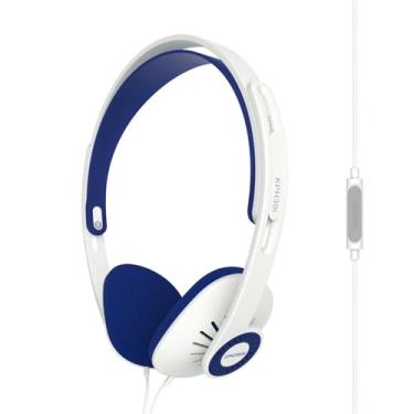 Imagem de Fones de ouvido Koss KPH30i on-Ear, microfone e controle remoto por toque, design de perfil D, com plugue de 3,5 mm, White/Blue