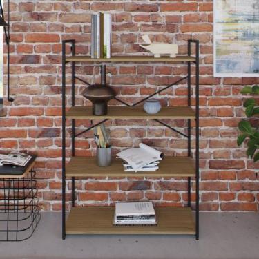 Imagem de Estante com 4 Prateleiras 118x80x33cm Yon Marrom/Vermont/Preto - Metal