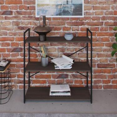 Imagem de Estante com 3 Prateleiras 84x80x33cm Yon Marrom/Terracota/Preto - Meta