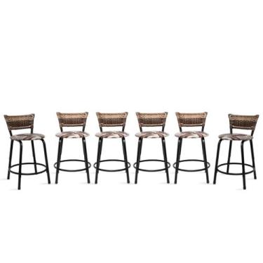 Imagem de Kit 6 Banquetas baixa 45cm Cozinha De Aço Estofada Com Encosto Bancada