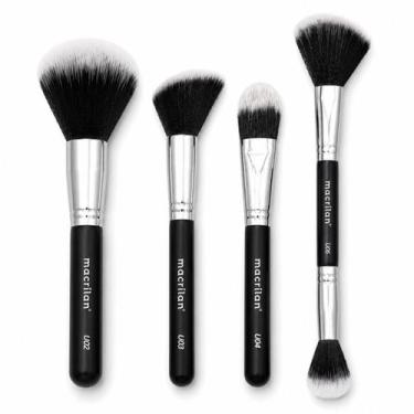 Imagem de Kit Pincéis Macrilan Ultra Essencial: Base, Pó, Blush e Contorno e Ilu