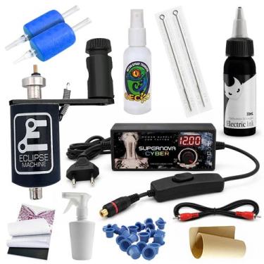 Imagem de Kit Tatuagem c/ Máquina Rotativa Eclipse Tinta Profissional e Fonte Su