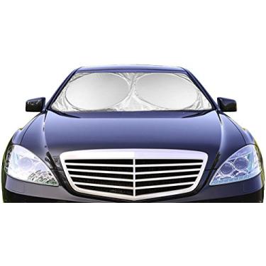 Imagem de Protetor solar para para-brisa de carro (59 pol. x 31,5 pol.) Protetor UV protege automaticamente e mantém o refrigerador do veículo – Protetor solar de carro fácil de usar para para-brisas de tamanho padrão frontal