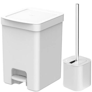 Imagem de Kit Conjunto Para banheiro Lixeira Trium Com Pedal 12L e Escova Sanitária Com Suporte Dual Branco OU
