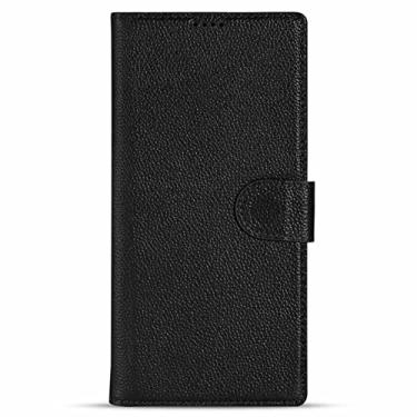 Imagem de Capa carteira para Samsung Galaxy S22/S22+/S22 Ultra, Capa de couro legítimo fina com compartimentos para cartões de suporte Capa flip à prova de choque Capas protetoras TPU, Pretas, S22+ 6,5 polegadas