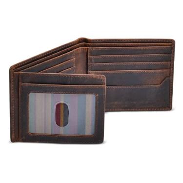 Imagem de Carteira dupla com bloqueio de RFID para homens com 2 janelas para identidade, carteira de couro de flor integral de grande capacidade, Carteira RFID, Cavalo louco