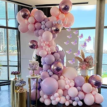 Imagem de Monlot Baby Shower Decorations for Girl 135 Pcs Pink Purple Balloon Garland Kit Metallic Lavender Balloon Arch Double Stuffed Balloons Butterfly Stickers for Wedding Birthday Party Decorations