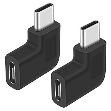 Imagem de Poyiccot Adaptador USB C de ângulo reto, adaptador USB C de 90 graus 10 Gbps, adaptador USB 3.1 tipo C macho para fêmea PD 90 graus USB C adaptador extensor adaptador para laptop e tablet e celular, pacote com 2