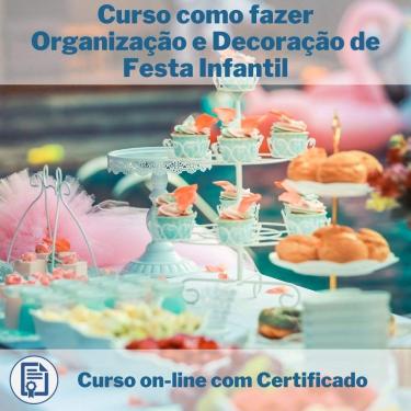 Imagem de Curso Online em videoaula de como fazer Organização e Decoração de Festa Infantil com Certificado + 2 brindes