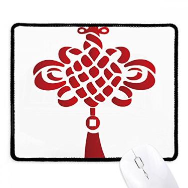 Imagem de Mousepad com padrão de segurança vermelho de nó chinês, borda costurada, tapete de jogos de borracha