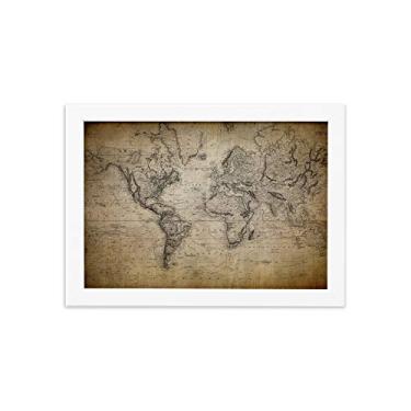 Imagem de Quadro Vintage Mapa Mundi Antigo Moldura Branca 22x32cm
