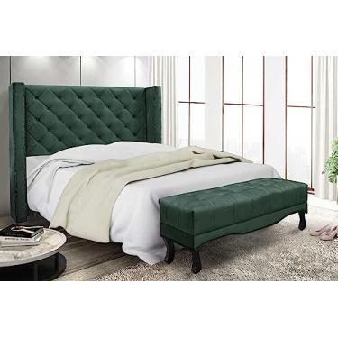 Imagem de Kit Cabeceira Quarto + Recamier Sofá Divã Estofado Chaise 2 Lugares 0,9 M Europe (Veludo verde)