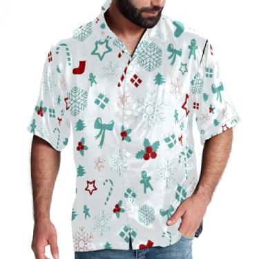 Imagem de Camisa de praia masculina casual de manga curta com botão vermelha Christmas Element, P, Multicolorido 4, 3G