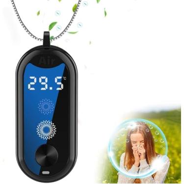 Imagem de Colar de purificadores de ar pessoais vestíveis, ionizador USB recarregável portátil, silencioso e discreto, poder de purificação de ar eficaz, elimina poeira de fumaça, cheiros, pólen, alér