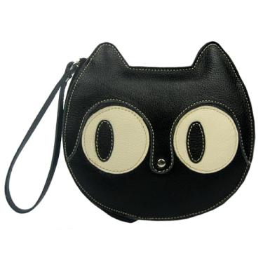 Imagem de Clutch Bolsa Carteira de Mão Gato Porta Celular Feminino Couro Legítimo (Preta)