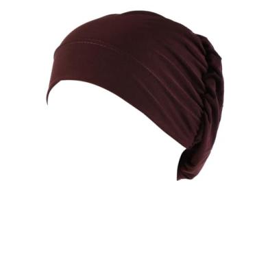 Imagem de Gorros de turbante elástico feminino hijab boné sob cachecol turbante chapéus muçulmanos headwrap boné gorros headwear undercap, Café, M