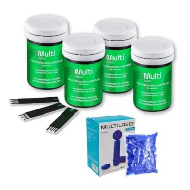 Imagem de Kit 100 Tiras Teste De Glicemia + 100 Lancetas Multi Saúde