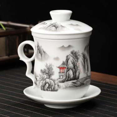 Imagem de YTDJJWLS Xícara de chá de cerâmica de 350 ml, filtro retrô de com tampa copo de água