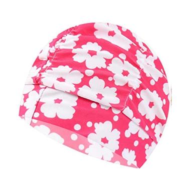 Imagem de Ewanda store Touca de natação de tecido de nylon plissada colorida touca de natação grande touca de banho de primavera quente para homens adultos mulheres cabelo longo (flor rosa)