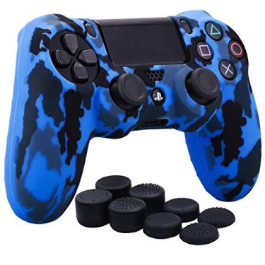 Imagem de YoRHa Water Transfer Printing Camouflage Silicone Cover Skin Case for Sony PS4/slim/Pro Dualshock 4 Controller x 1(Blue) with Pro Thumb Grips x 8