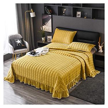 Imagem de Jogo de cama de 3 peças, multifuncional, acolchoado, cobertor de flanela/cama queen com 2 fronhas – macio 100% (amarelo 245 x 250 cm)