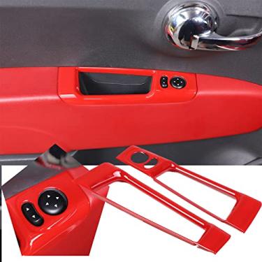 Imagem de Acabamento da tampa da maçaneta da porta interna do carro compatível com Fiat 500 2010-2023, acessórios de decoração da tampa da moldura do painel da maçaneta interna do carro ABS (vermelho esportivo)
