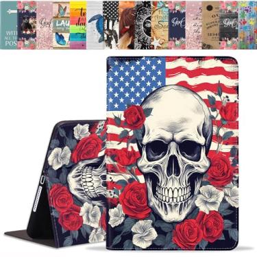 Imagem de ERWYTYIOI Capa para Samsung Galaxy Tab A8 10,5 polegadas modelo 2022 (SM-X200/X205/X207), capa inteligente fina de couro PU com suporte e despertar/hibernar automaticamente, bandeira americana caveira