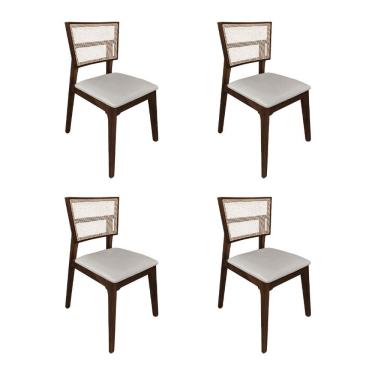 Imagem de Kit 4 Cadeiras De Jantar Manuela Em Tela Assento Veludo Bege Base Em Madeira Maciça - Natural