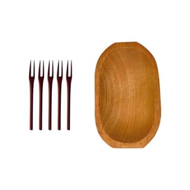 Imagem de Kit 1 Gamela/Caiacão e 5 Garfos de Petisco em madeira maciça