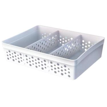 Imagem de Cesto Organizador Rattan c/ 2 Divisórias Tam GG P/ Joias Maquiagem Miu