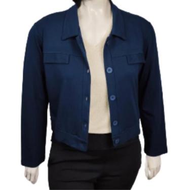 Imagem de Jaqueta Feminina Moletinho com Botões e Lapela na Frente Plus Size P M