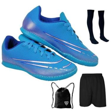 Imagem de Chuteira Futsal Adulto Juvenil Salão Quadra Futebol Novo + Meião Short