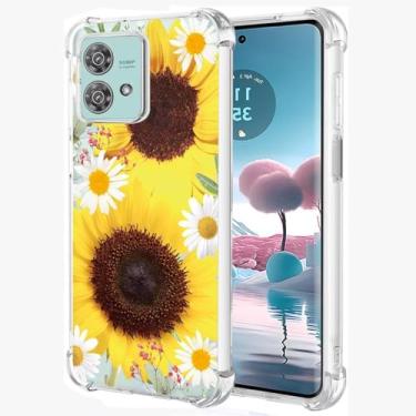 Imagem de Ueokeird Capa de celular para Motorola Edge 40 Neo, estampa floral transparente flexível TPU com proteção à prova de choque