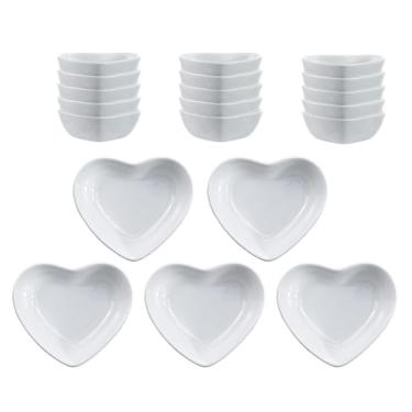 Imagem de Socosy – Pratos para temperar molhos de cerâmica multiuso em forma de coração, tigela para aperitivos de sushi, tigela para pratos de prato (conjunto com 10), Branco, 20 PCS
